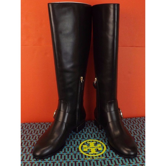 NIB TORY BURCH SOFIA BLACK BELTED BUCKLE LEATHER REVA TALL RIDING BOOTS 6 - Picture 3 of 12